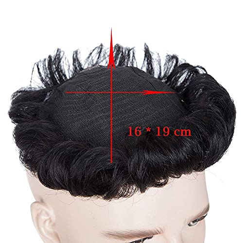 4"(10cm) Silk-co Prótesis Capilar Mujer y Hombre Pelo Natural Clip Toupee Rizado 35g 100% Cabello Humano Remy Hair Fina Mono Extensiones de Topper Encaje 16cm*19cm 150% Densidad #1 Negro Intenso