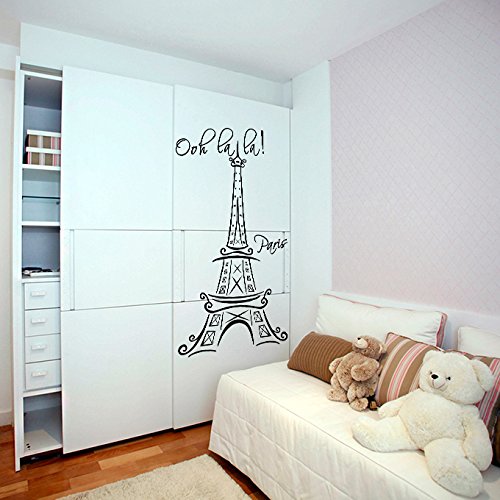 (43 x 80 cm) de La torre Eiffel de vinilo adhesivo decorativo para pared con mensaje en "OOH La Paris"/principal Paris lugar lámina de decoración de diseño para el hogar/de tela incluye + DIY al azar de Vinilo regalo!