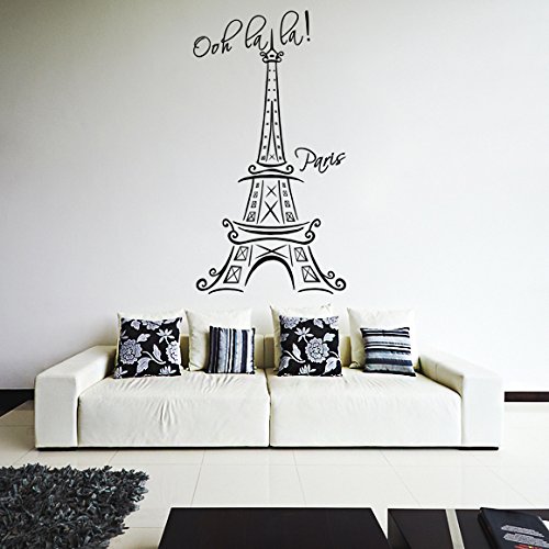 (43 x 80 cm) de La torre Eiffel de vinilo adhesivo decorativo para pared con mensaje en "OOH La Paris"/principal Paris lugar lámina de decoración de diseño para el hogar/de tela incluye + DIY al azar de Vinilo regalo!