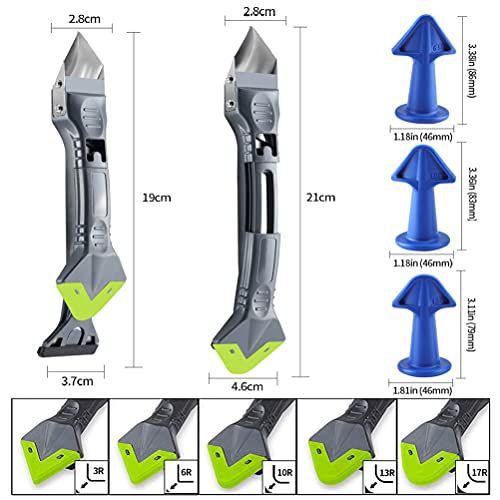 5 en 1 quita silicona herramienta, kit de calafateo Equipado con raspador de acabado de calafateo de Acero Inoxidable, aplicador silicona, aplicador mortero juntas para Ventana,Cocina,Baño (A)