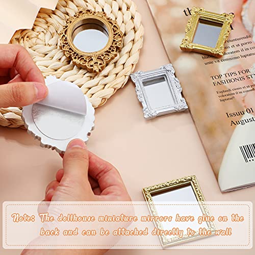 5 Espejos en Miniaturas para Muñeca Espejo con Marco Europeo Espejo de Pared Barroco Victoriano Mini Accesorio de Mueble de Dormitorio para 1/12 Casa de Muñeca, Oro Plata (Estilo Elegante)