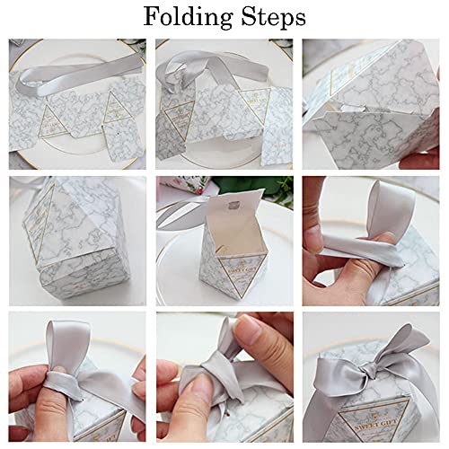 50 Piezas Cajas de Regalo Boda, Boda de Caja Dulces, Cajas Regalo Pequeñas, Cajas Regalos con Cintas, para Boda, Regalos de Invitados, Ideal para Caramelos, Bombones, etc. (Plata)