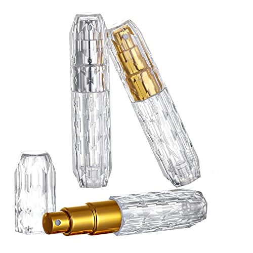 5ml Perfume Atomizador Kamiya 2 Piezas, Atomizador Perfume Recargable Atomizador de bolsillo para bolsos, viajes, vacaciones(Oro y plata)