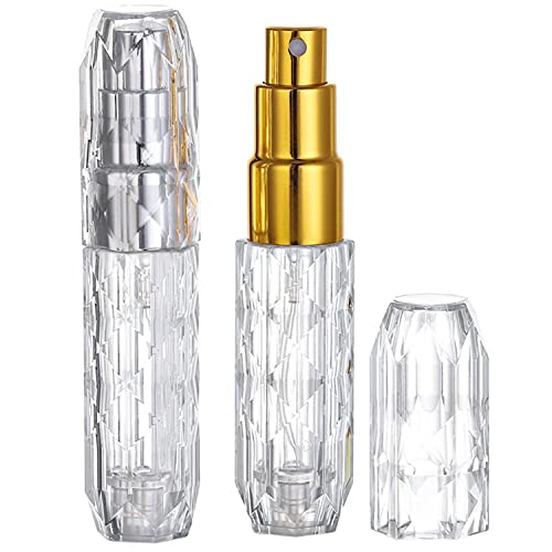 5ml Perfume Atomizador Kamiya 2 Piezas, Atomizador Perfume Recargable Atomizador de bolsillo para bolsos, viajes, vacaciones(Oro y plata)