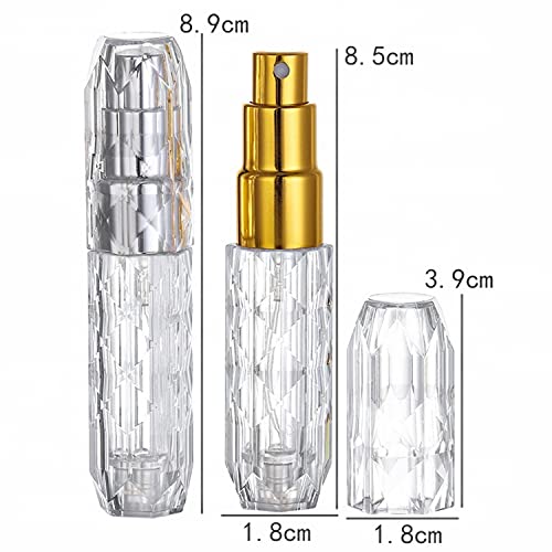 5ml Perfume Atomizador Kamiya 2 Piezas, Atomizador Perfume Recargable Atomizador de bolsillo para bolsos, viajes, vacaciones(Oro y plata)