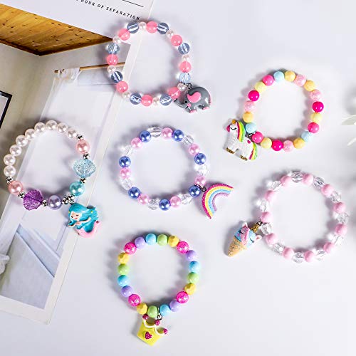 6 Piezas Pulseras Niña Colorido Cuentas Amistad Pulseras Niña Pulsera con Colgante Unicornio Sirena Arco Iris Joyería Niña Regalo de Cumpleaños de Fiesta