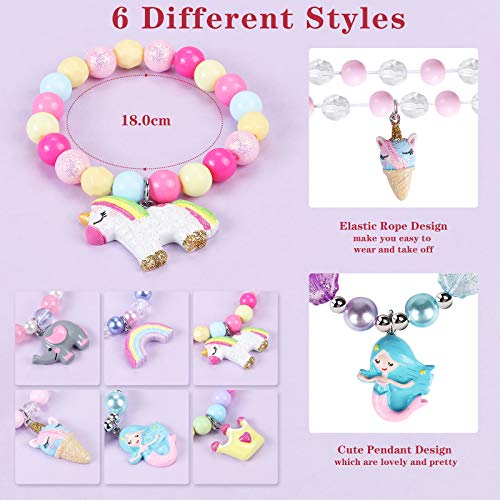 6 Piezas Pulseras Niña Colorido Cuentas Amistad Pulseras Niña Pulsera con Colgante Unicornio Sirena Arco Iris Joyería Niña Regalo de Cumpleaños de Fiesta