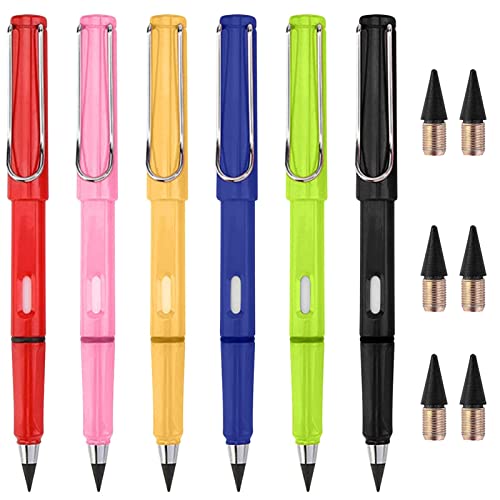 6pcs Lápiz Eterno, Lápiz Sin Tinta, Inkless Pencils Eternal con Lápiz de Punta de Grafito Reemplazable,Portable Everlasting Pencil Reusable Erasable, Lápices de Dibujo,Gift for Kids (A+6)