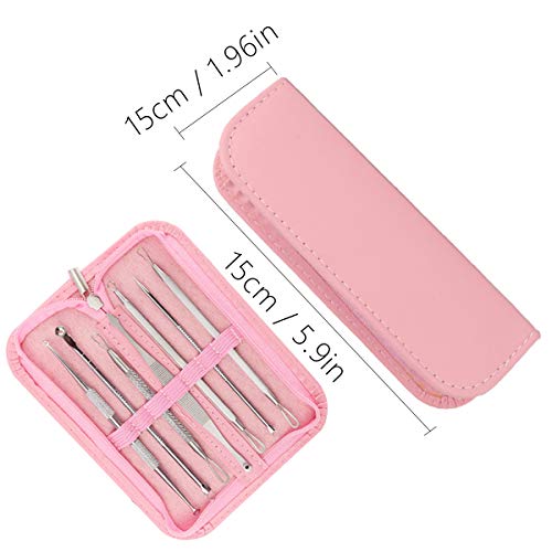 7 en 1 kit de herramientas extractor de espinillas para eliminar espinillas, tratamiento de herramientas para la eliminación de manchas de acné y espinillas y piel facial sin riesgos con (rosado)