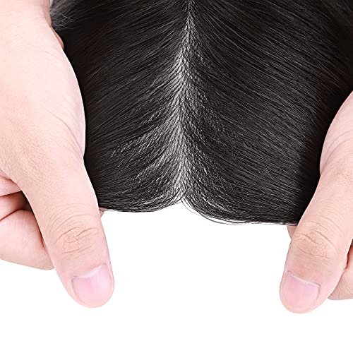 8"(20cm) SEGO Protesis Capilar Hombre Pelo Natural [Poliuretano(PU)] #1B Negro Natural Cabello Humano 110% Densidad Peluquín Lisa Peluca para Hombre Toupee for Men (90g)