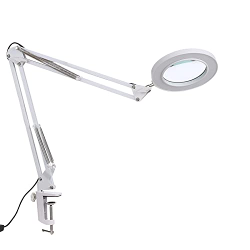 8X Lámpara de Lupas, LED Lámparas de Escritorio Lupa con Abrazadera Ajustable, Tres modos de color,10 Levels adjustable brightness,Brazo giratorio plegable,Luz de lectura para protección ocular