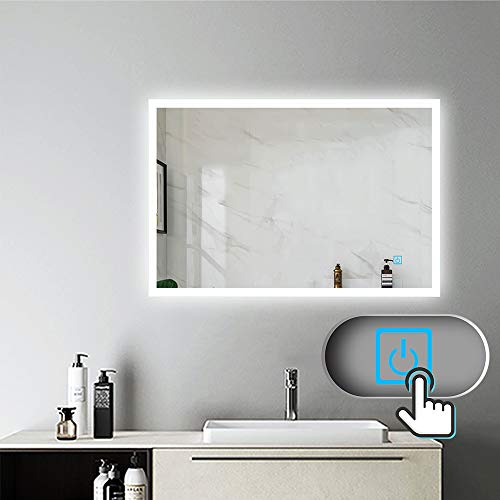 90x70cm Espejo Regulable de Hogar/de Baño con Función Antiniebla + LED Blanco Frío + Interruptor Táctil