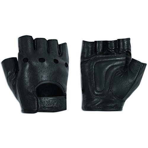 A-pro - Guantes sin dedos de suave piel vacuna punteada para moto, color negro 3XL