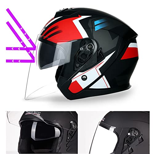 ABDOMINAL WHEEL Medio Abierto Casco de Moto, ECE Homologado Casco Moto Jet con Doble Visera Scooter Adultos Casco para Mujer Hombre,3/4 Casco Jet De Moto Casco Moto Abierto Vintage K,XL=61~62CM