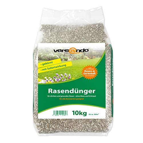 Abono primaveral para césped de larga duración versando Fertilizante 10 Kg para aprox. 300m² césped verde durante todo el año - sin musgo ni malas hierbas, Composición NPK