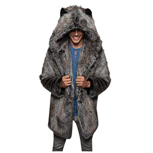 Abrigos Hombre Invierno Elegante Piel Sintética con Capucha Abrigo Vison Chaqueta Patrón de Tigre y Leopardo Cazadoras Gruesos Caliente Cárdigan Largo Moda Parka Yvelands(F,XXL)