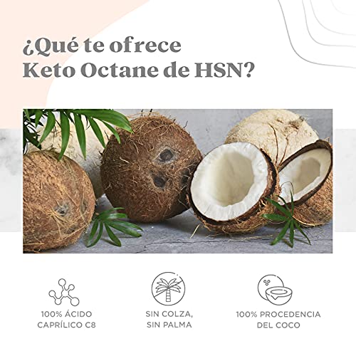 Aceite de Coco MCT C8 Keto Octane de HSN | 500 ml = 33 Tomas por Envase de 100% Puro Ácido Caprílico | Ideal Dieta Keto y Paleo | Sin Palma ni Colza | NO-GMO, Vegano, Sin Gluten