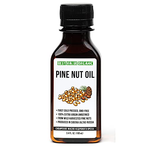 Aceite de nuez de pino siberiano 3.4 fl.oz / 100ml crudo extra virgen sin refinar, primer prensado en frío de piñones recolectados en el medio silvestre