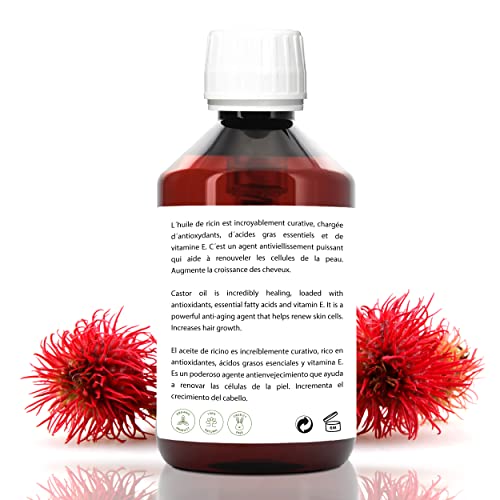 Aceite de Ricino Puro Castor Oil Acelerador Crecimiento Cabello, Pestañas, Uñas, Barba, Prensado en frio, Serum anti caida pelo mujer y hombre Vegano 250 ml