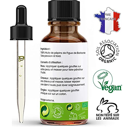 ACEITE DE SEMILLAS DE HIGO CHUMBO ORGÁNICO, Puro y natural, prensado en frío - extra virgen - cuidado nutritivo de la piel, la cara y el cabello. Vegan 30 ml