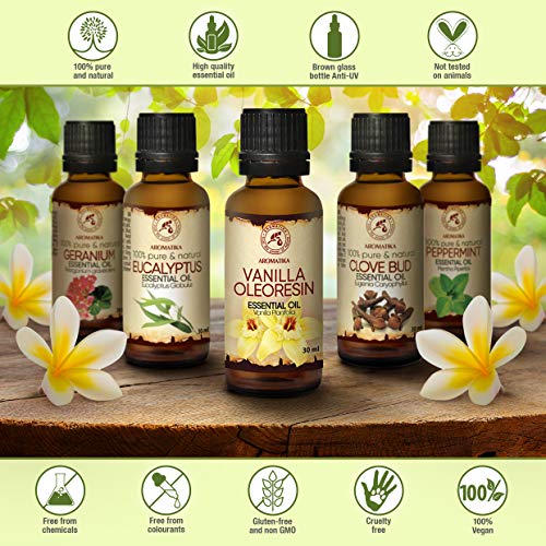 Aceite Esencial de Oleorresina Vainilla 30ml - Planifolia de Vainilla - 100% Puro para Difusores de Aromaterapia - para Cuidado de la Piel y el Cabello - Buen Humor - Aroma de Vainilla