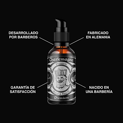 Aceite para la barba Charlemagne - Aceite barba hombres - 30ml Fragancia a cuero (Leather) 100% Vegano - Cuidado de la barba - aceite para barba hombres