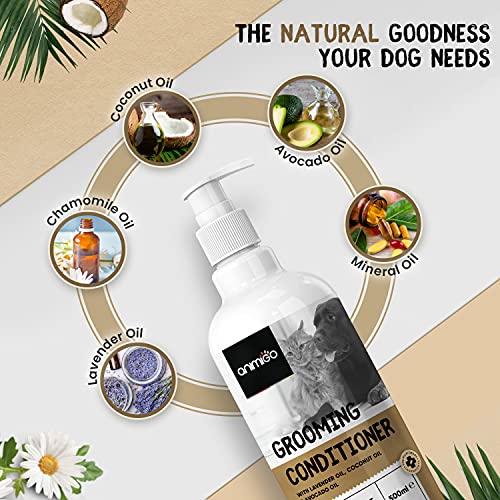 Acondicionador para Perros y Gatos para Pieles Sensibles 500ml Animigo - Acondicionador Desenredante, Suavizante y Hidratante, para Mascotas con Alergias y Nudos, Fórmula Antialérgenica con Lavanda