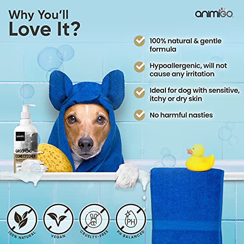 Acondicionador para Perros y Gatos para Pieles Sensibles 500ml Animigo - Acondicionador Desenredante, Suavizante y Hidratante, para Mascotas con Alergias y Nudos, Fórmula Antialérgenica con Lavanda