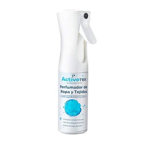 ActivoTex Eliminador de olores Ropa, colchones Sofas | Ambientador para el hogar y Tejidos | Spray perfumador Quita olores (Aroma Limpio, 185 ml)