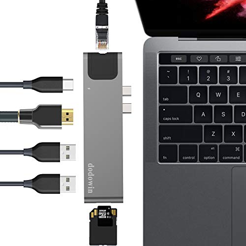 Adaptador Macbook Pro Compatible con Macbook air/Pro M1, Macbook Pro 2020-16, Macbook Air 2020/19/18. 7 en 2 hub usb c: Ethernet, Thunderbolt 3 USB-C, 4K HDMI, 2 * USB 3.0, lector de tarjetas SD / TF