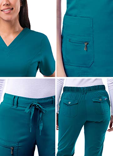 Adar Uniforme médico de Mujer Top Cuello en V Pantalones de Bolsillos múltiples - 4400 - Caribbean Blue - S