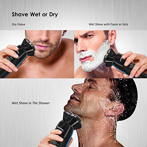 Afeitadoras Eléctricas Rotativas para Hombre, Afeitadora Eléctrica Húmeda y Seca con Recortador de Barba, Recargable, Impermeable, Pantalla LCD, Maquinilla de Afeitar Eléctrica para Afeitarse la Barba