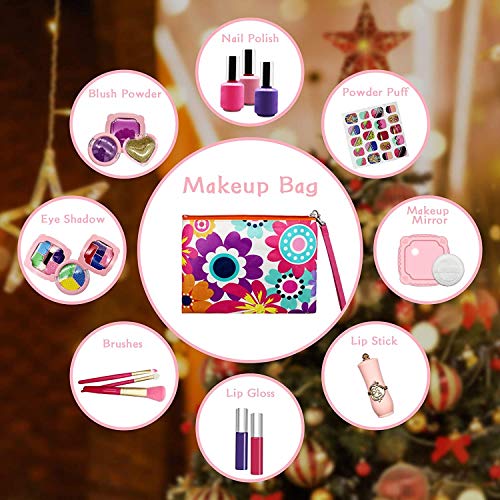 Afufu Kit de Maquillaje Niñas, 19 PCS Juego de rol Juguetes Chicas Maquillaje Infantil Set, Juegos de Imitación Niña 3 4 5+ Años Regalos Princesa para Niños Cumpleaños Navidadde (No Cosméticos Reales)