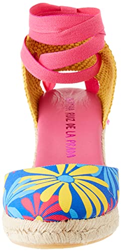 Agatha Ruiz de la Prada Agatha 120 Sandalia Cuña Mujer Azul Flores Multicolor Talla 38 EU