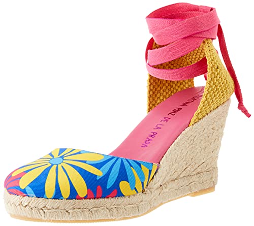 Agatha Ruiz de la Prada Agatha 120 Sandalia Cuña Mujer Azul Flores Multicolor Talla 38 EU