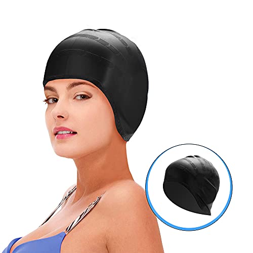 AIBAOBAO Gorros de Natación, Gorro de natación de Silicona Gorros de natación Antideslizantes, Antideslizantes Gorro de Baño Impermeable con Orejeras para Unisex Cabello Largo y Corto