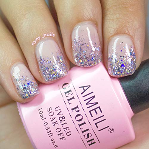 AIMEILI Esmaltes Semipermanentes de Uñas en Gel UV LED Esmaltes de Uñas Esmaltes en Gel Uñas UV LED Pintauñas Permanente Gel de uñas Semipermanente Soak Off Brillantina - Princess (049) Glitter 10ml