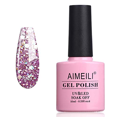 AIMEILI Esmaltes Semipermanentes de Uñas en Gel UV LED Esmaltes de Uñas Esmaltes en Gel Uñas UV LED Pintauñas Permanente Gel de uñas Semipermanente Soak Off Brillantina - Princess (049) Glitter 10ml