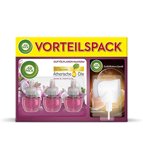 Air Wick Pack ahorro de aceites aromáticos – Juego de 3 recambios – Ambientador floral con aceites esenciales – Fragancia: seda y lirios – Juego de 3 aceites aromáticos de 19 ml