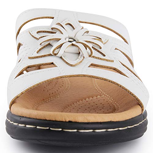 Alexis Leroy Zapatillas Moda Sandalias de flores de Patrón Punta Abierta para Mujer Blanco 37 EU