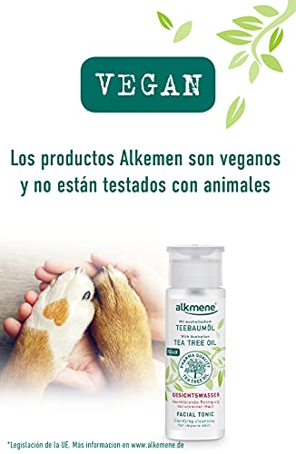 alkmene Agua micelar con aceite de árbol de té - Tónico facial para pieles con imperfecciones - desmaquillante anti espinillas, manchas y rojeces - limpiador facial vegano 3x 150 ml