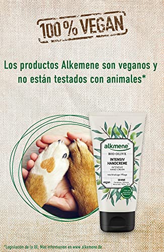 alkmene Crema hidratante de manos con oliva orgánica - crema reparadora de manos - libre de siliconas, parabenos y PEGs, SLS y SLES - cuidado de la piel (6x 75 ml)