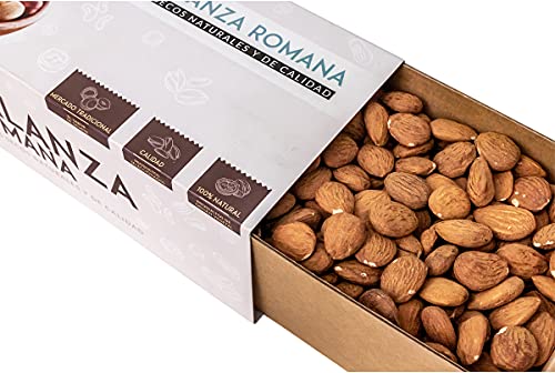 Almendra Marcona Cruda con Piel XL La Balanza Romana - Envase Sostenible de Cartón - 100% Natural - 1 caja de 800 gr de Almenda Marcona con Piel Tamaño XL