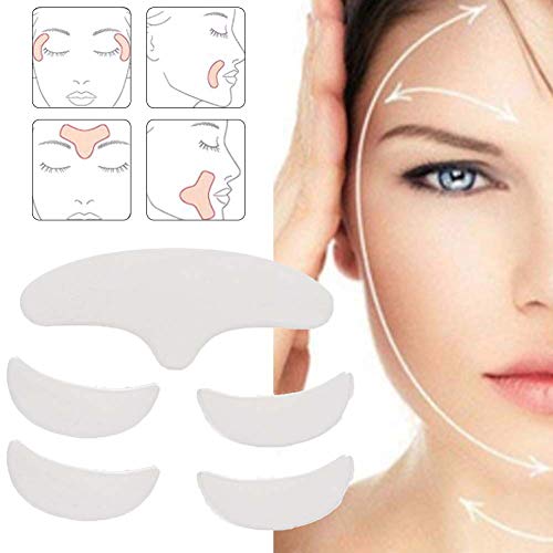 Almohadillas antiarrugas faciales para hombres y mujeres, paquete de 5 mascarillas de estiramiento facial reutilizables, parches de silicona antiarrugas para la frente, ojos, sonrisa, tratamiento de l