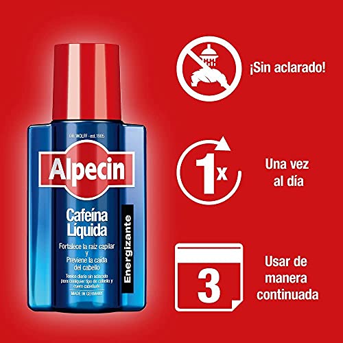 Alpecin Cafeina Liquida 3x 200 ml | Locion anticaida cabello hombre | Tratamiento para caida de pelo hombre | Tratamientos contra alopecia areata androgenetica | Producto para evitar caida pelo