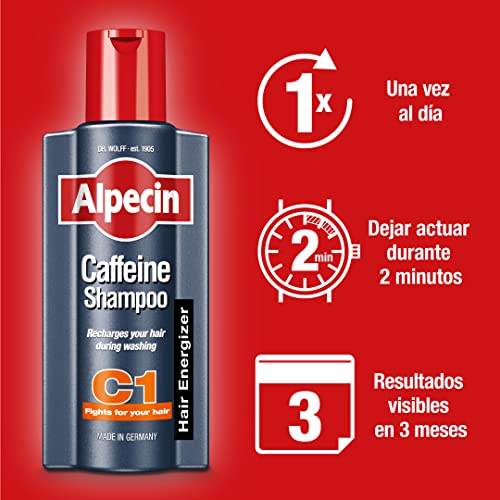 Alpecin Champú Cafeína C1 1x 375 ml | Champu anticaida hombre y con cafeina | Tratamiento para la caida del cabello | Alpecin Shampoo Anti Hair Loss Treatment Men