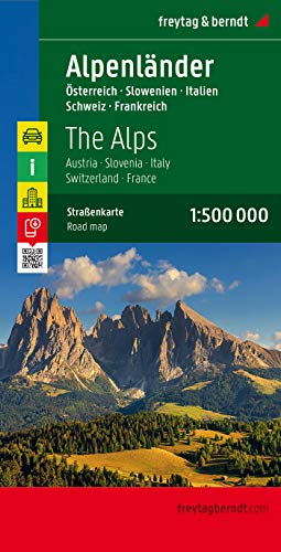 Alpenländer: Österreich, Slowenien, Italien, Schweiz, Frankreich / Alps: Austria, Slovenia, Italy, Switzerland, France- Road map 1:500 000 (Auto karte)