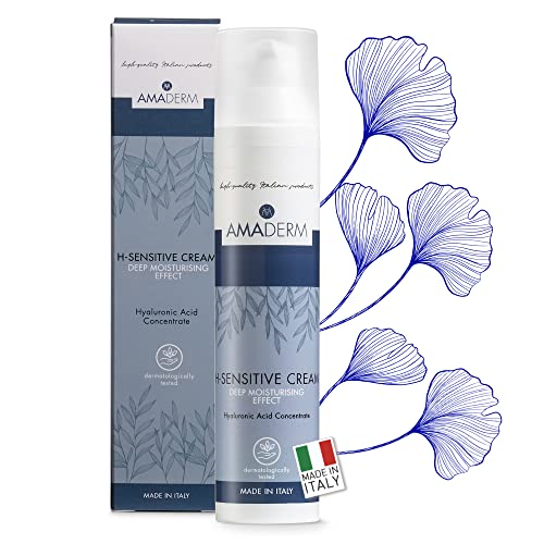 AMADERM H-Sensitive Men Cream 100ml | Crema Facial Hombre Hidratante con Ácido Hialurónico Concentrado | MADE IN ITALY Crema Hidratante Anti-fatiga 24H Ideal para el Afeitado | FENOXIETANOL FREE