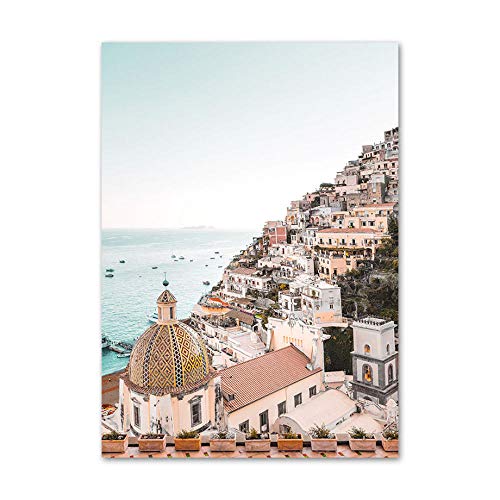 Amalfi Coast Seaside Waves Poster Amalfi Seaside Scenery Canvas Pintura Estilo nórdico Edificio de la casa Arte de la Pared Sala de Estar Decoracion del hogar 40x60cmx3 Sin Marco