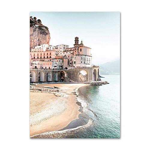 Amalfi Coast Seaside Waves Poster Amalfi Seaside Scenery Canvas Pintura Estilo nórdico Edificio de la casa Arte de la Pared Sala de Estar Decoracion del hogar 40x60cmx3 Sin Marco